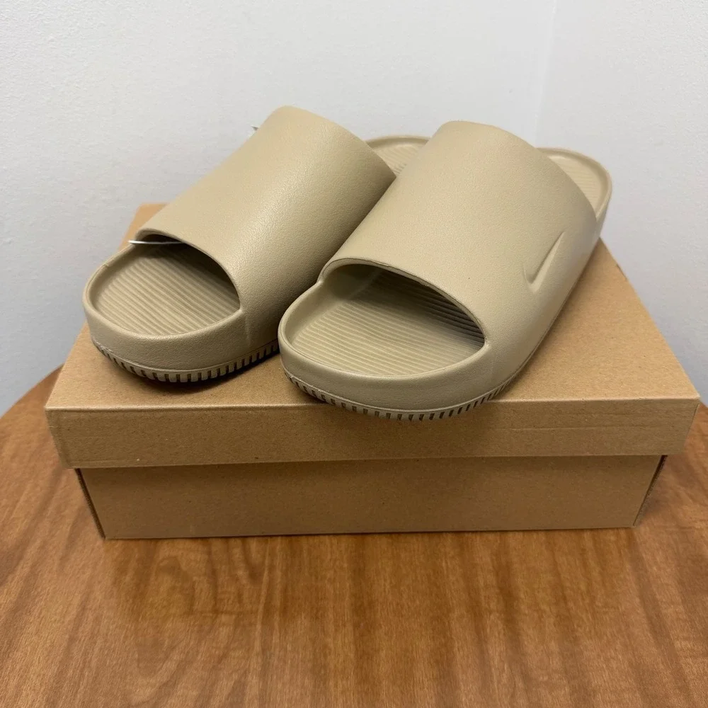 Nike Calm Slide Mens 11 Khaki Tan Foam Lightweight Comfort Sandals fd4116-201